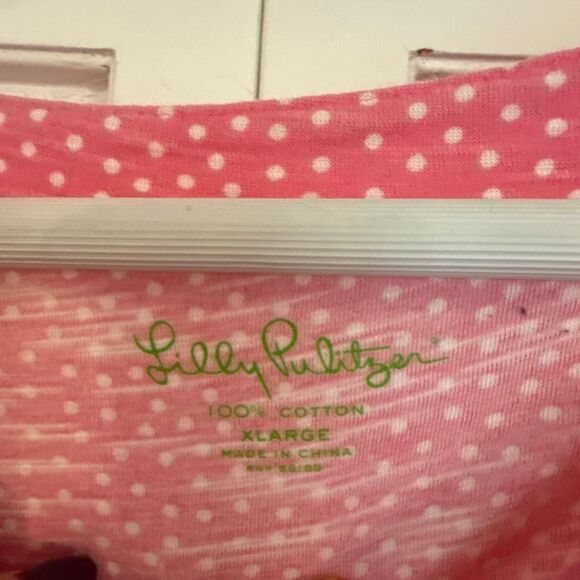 Lilly Pulitzer pink polka dot puff sleeve tshirt size XLarge - Picture 3 of 7